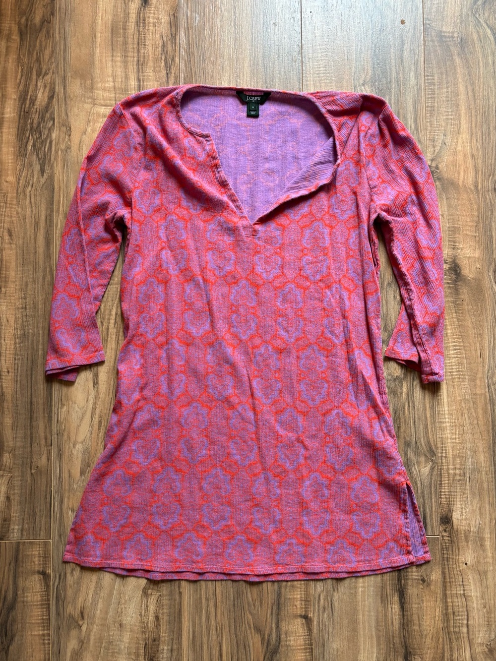 J.Crew Orange Purple 100% Textured Cotton Geometric Print Tunic Dress S